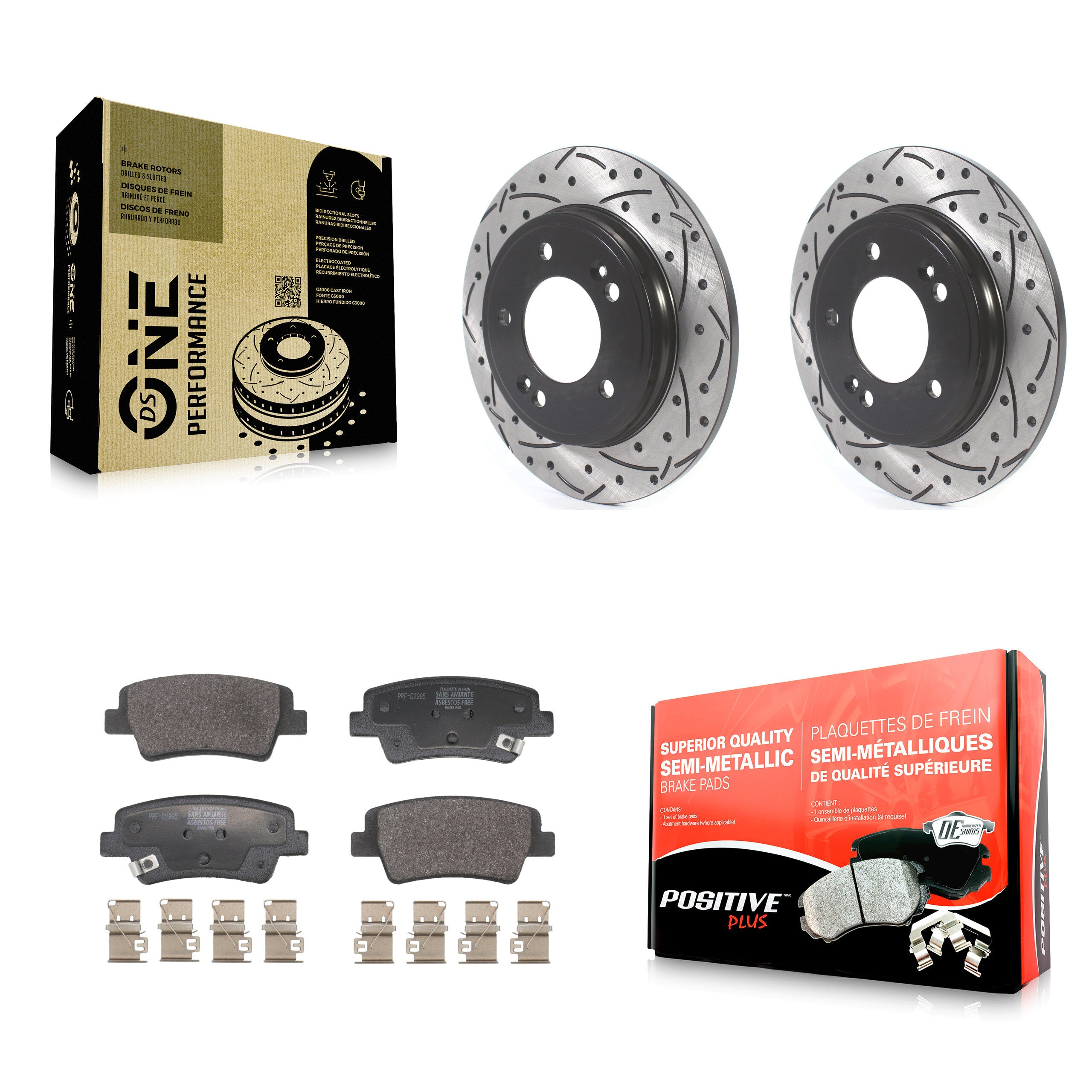 Rear Coat Drill Slot Disc Brake Rotors Semi-Metallic Pad Kit For Hyundai Elantra Kia Niro KDF-101221
