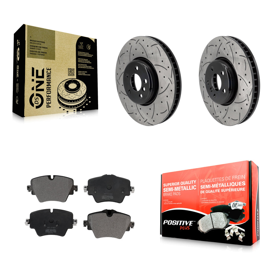 Front Drilled Slot Disc Brake Rotor & Semi-Metallic Pad Kit For 2021 Toyota GR Supra 2.0L KDF-101226
