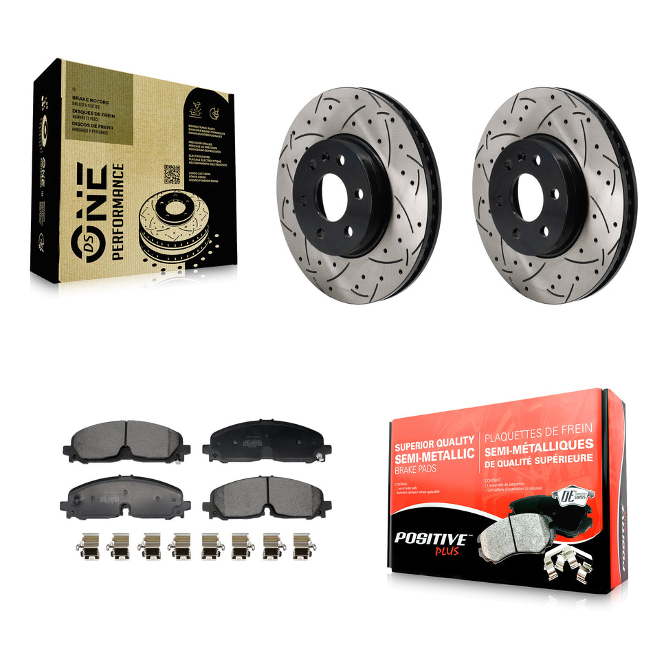 Front Drill Slot Disc Brake Rotor Semi-Metallic Pad Kit For Chevrolet Colorado GMC Canyon KDF-101233