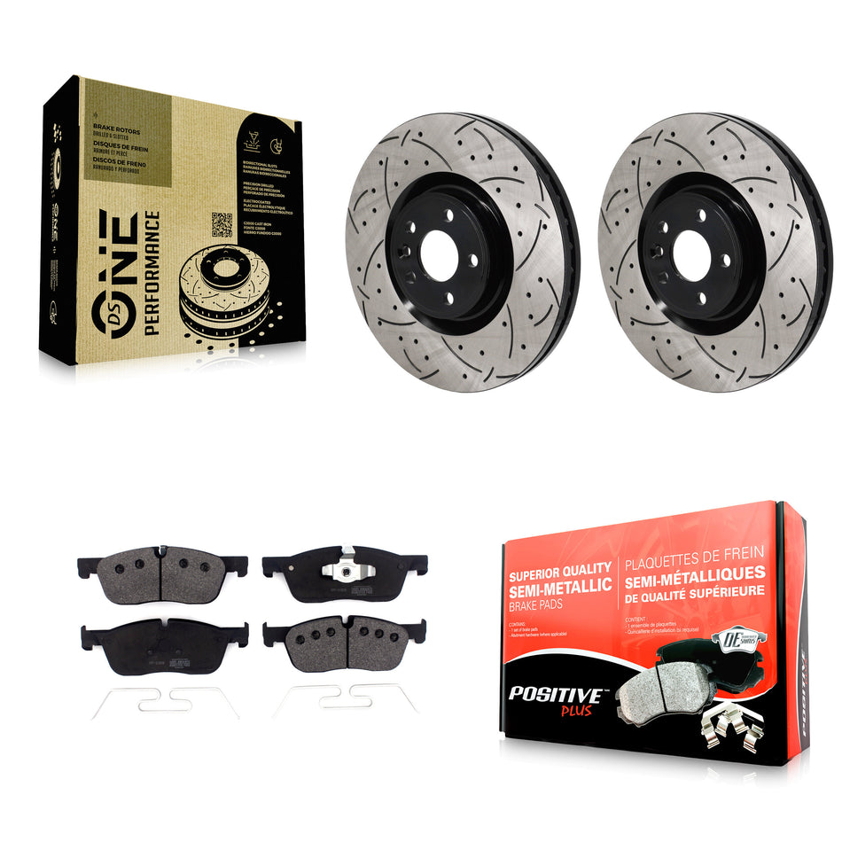 Front Drill Slot Brake Rotors Semi-Metallic Pad Kit For Land Rover Discovery Sport Jaguar KDF-101238
