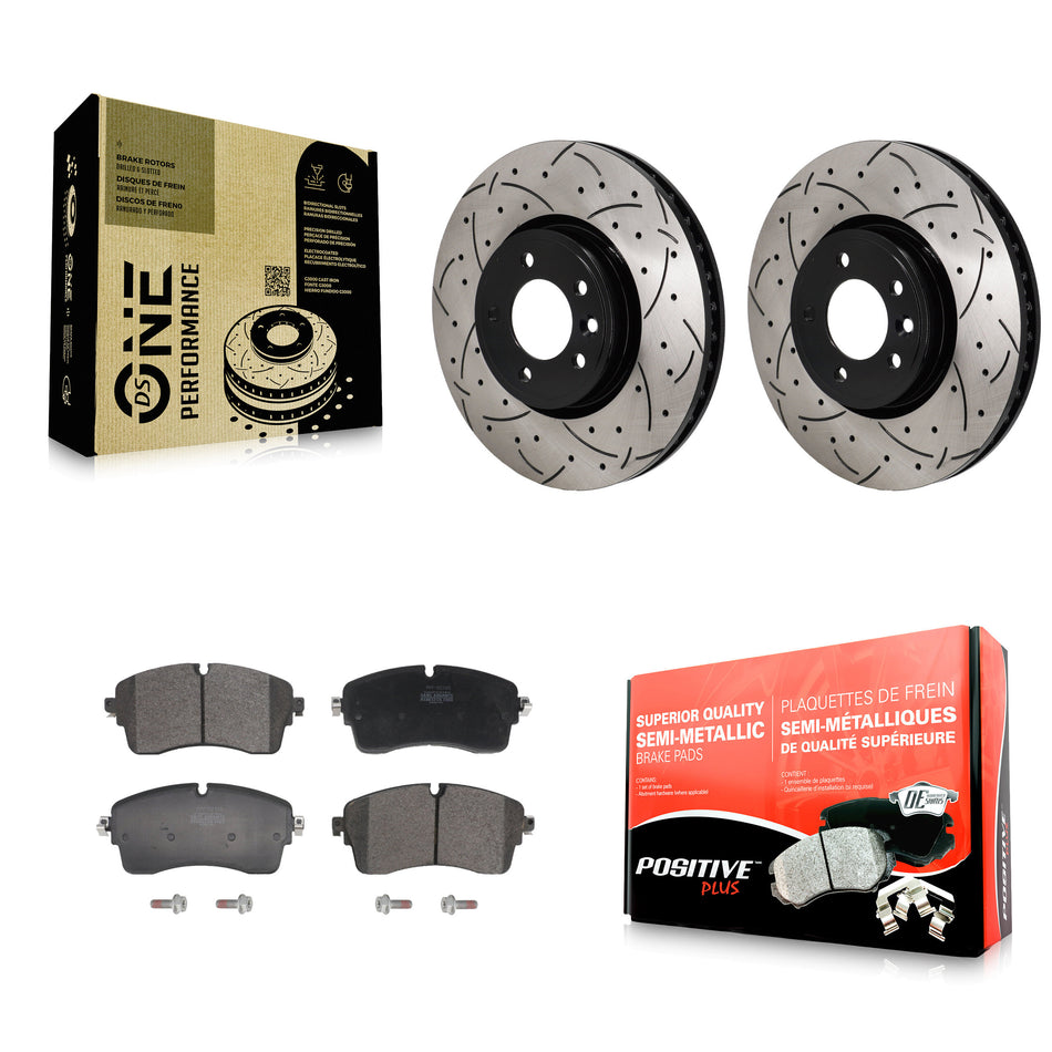 Front Drilled Slot Disc Brake Rotors Semi-Metallic Pad Kit For Land Rover Discovery Range KDF-101240