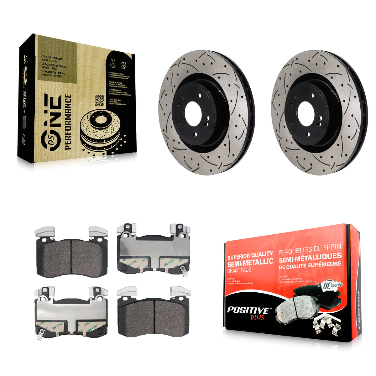Front Coat Drill Slot Disc Brake Rotors Semi-Metallic Pad Kit For Genesis G70 Kia Stinger KDF-101243