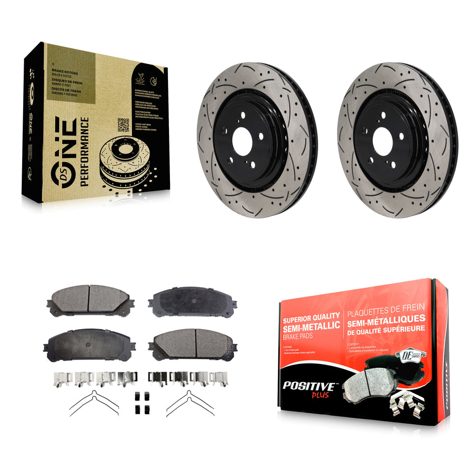 Front Drilled Slot Disc Brake Rotor Semi-Metallic Pad Kit For 2020-2022 Toyota Highlander KDF-101245