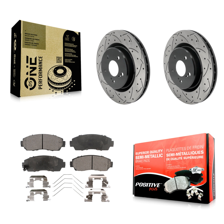 Front Coat Drill Slot Disc Brake Rotor Semi-Metallic Pad Kit For 2021-2023 Acura TLX 2.0L KDF-101246
