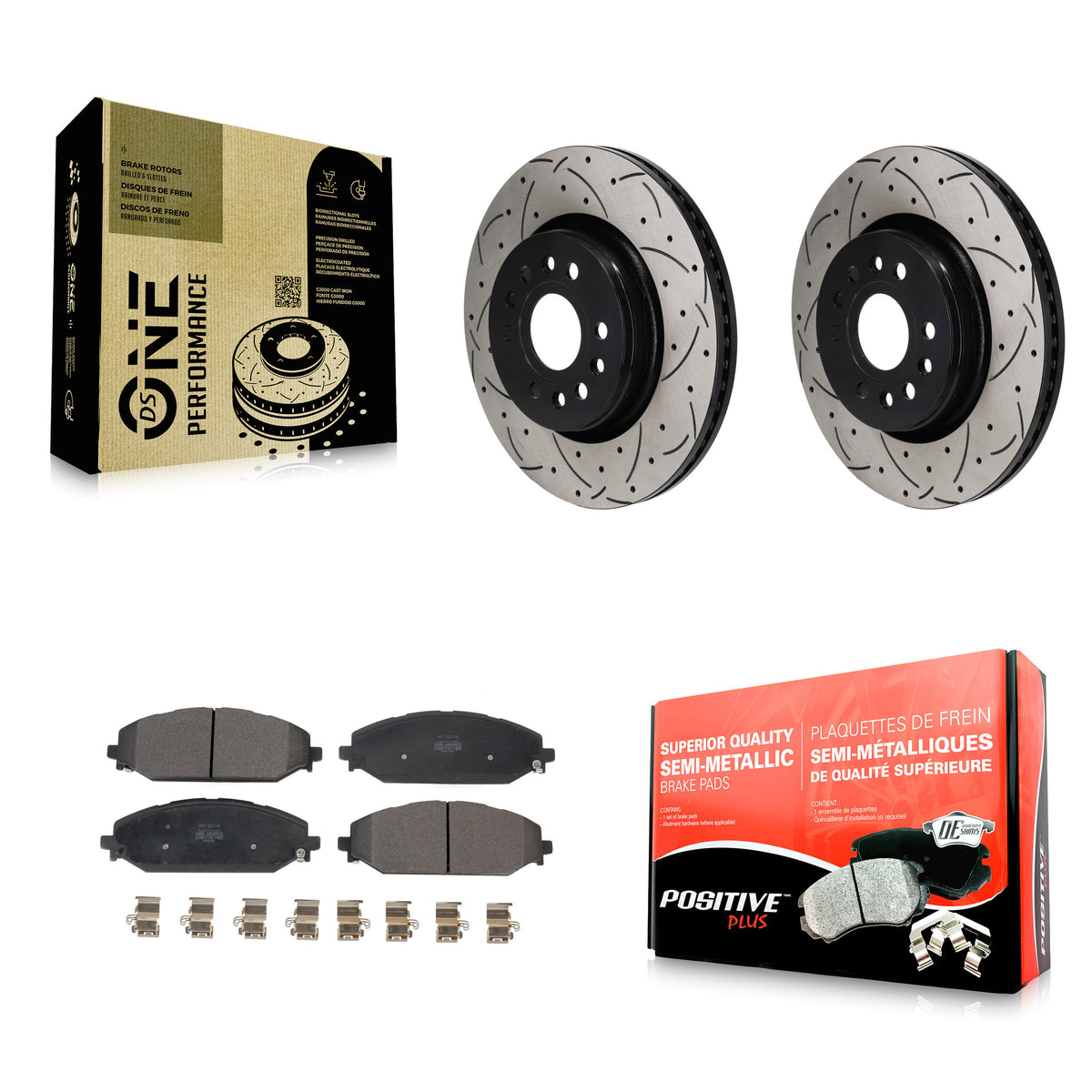 Front Drilled Slot Brake Rotor & Semi-Metallic Pad Kit For Ram 1500 Jeep Wagoneer Grand L KDF-101251