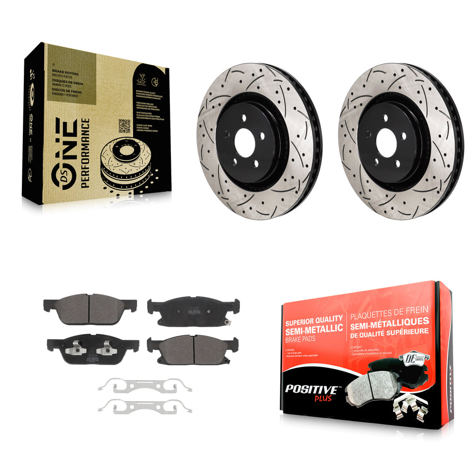 Front Coat Drill Slot Disc Brake Rotor Semi-Metallic Pad Kit For 2019-2024 Ford Edge 2.7L KDF-101254