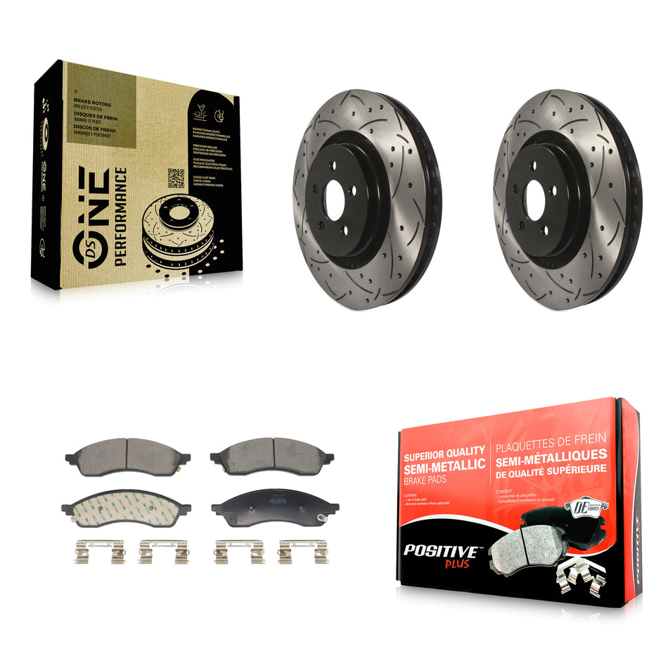 Front Coated Drilled Slotted Disc Brake Rotors Semi-Metallic Pad Kit For Lincoln Nautilus KDF-101255