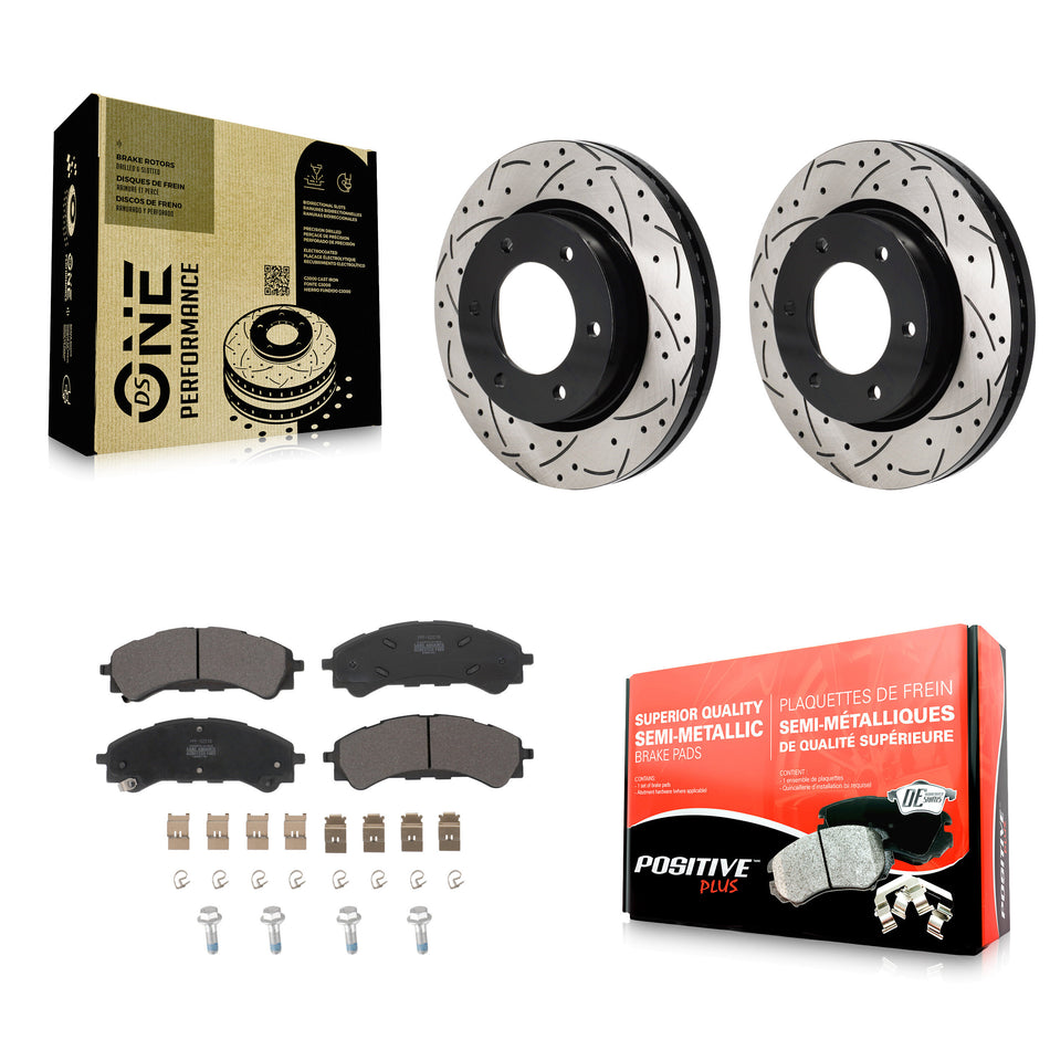 Front Coated Drilled Slot Disc Brake Rotor & Semi-Metallic Pad Kit For Ford Ranger Bronco KDF-101257
