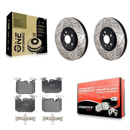 Front Drill Slot Disc Brake Rotor Semi-Metallic Pad Kit For Mini Cooper John Works KDF-101261