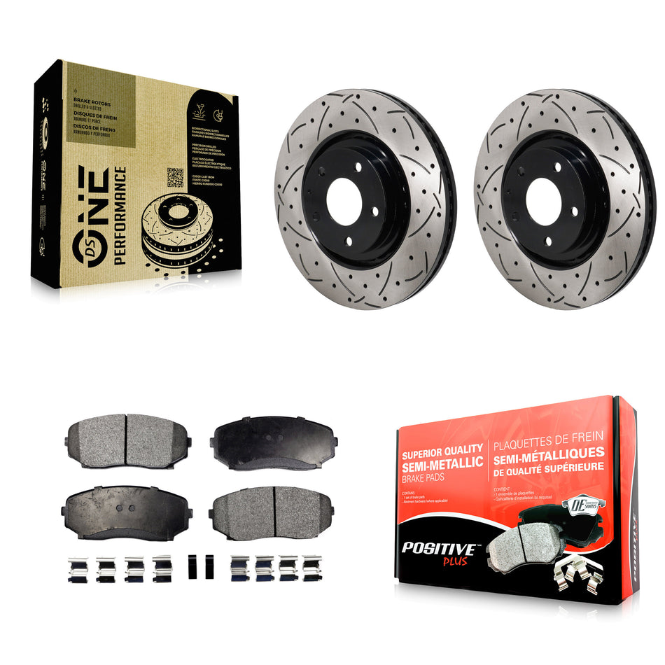 Front Coated Drilled Slotted Disc Brake Rotor & Semi-Metallic Pad Kit For Mazda CX-5 CX-9 KDF-101275