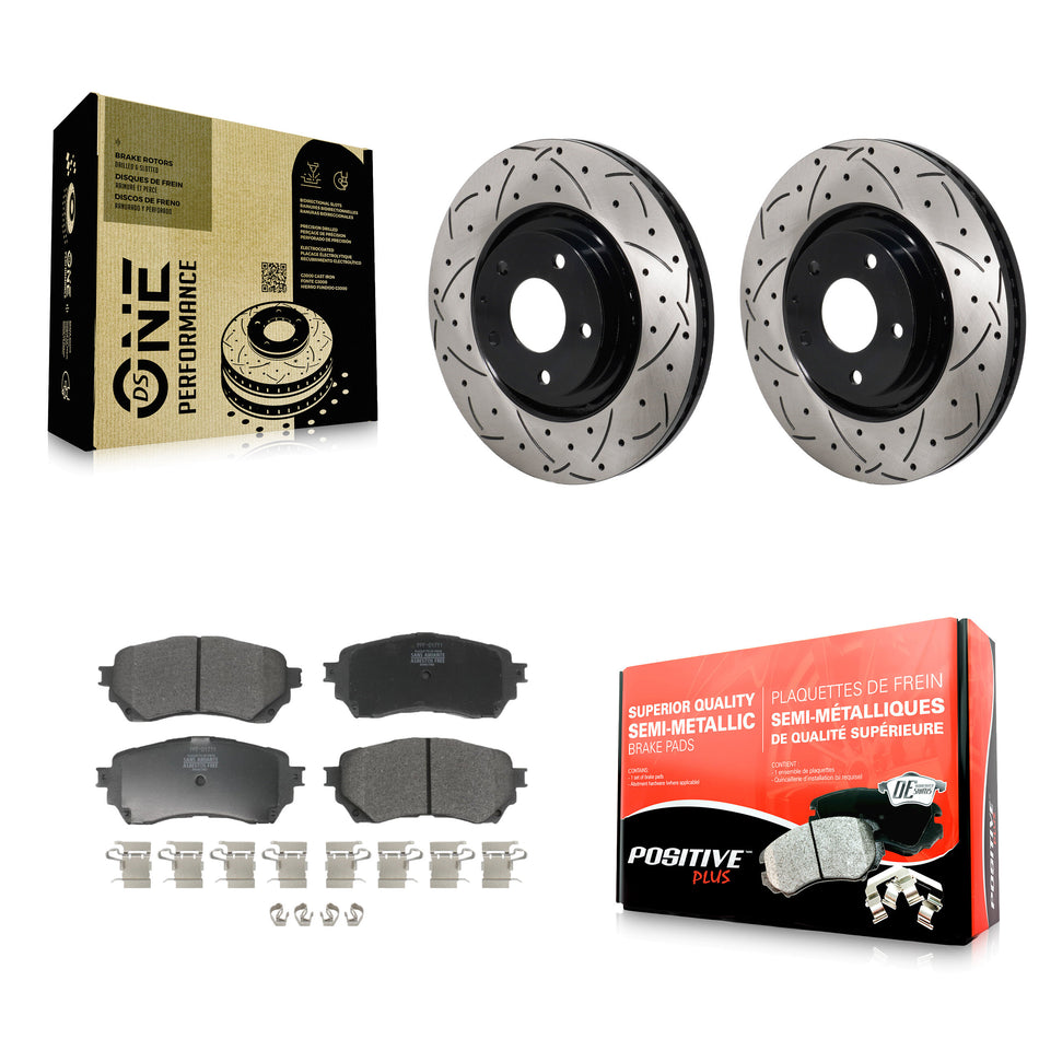 Front Drilled Slot Disc Brake Rotor & Semi-Metallic Pad Kit For 2021 Mazda 6 Turbocharged KDF-101276