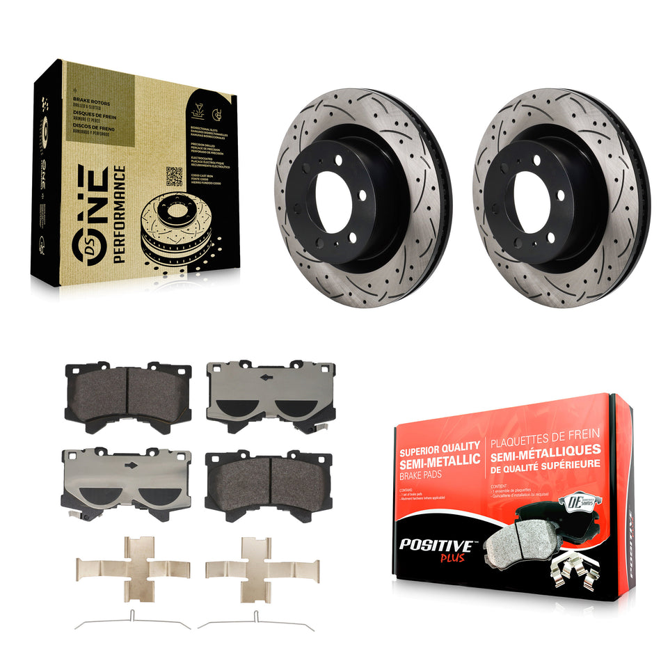Front Drill Slot Brake Rotors Semi-Metallic Pad Kit For Toyota Tundra Lexus LX600 Sequoia KDF-101278