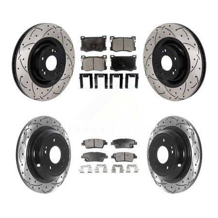 Front Rear Drill Slot Disc Brake Rotor Semi-Metallic Pad Kit For Hyundai Genesis G80 5.0L KDF-101282