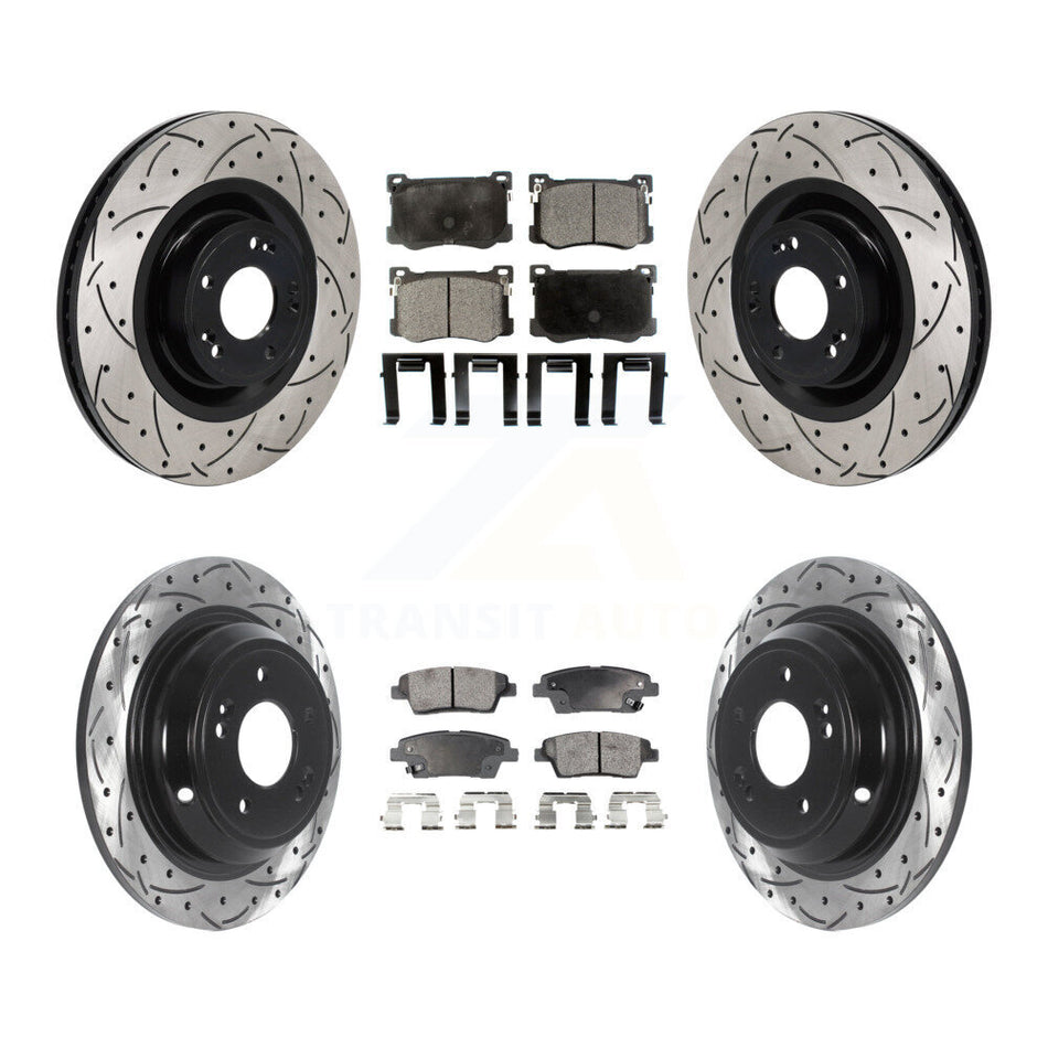 Front Rear Drill Slot Disc Brake Rotor Semi-Metallic Pad Kit For Hyundai Genesis G80 5.0L KDF-101282