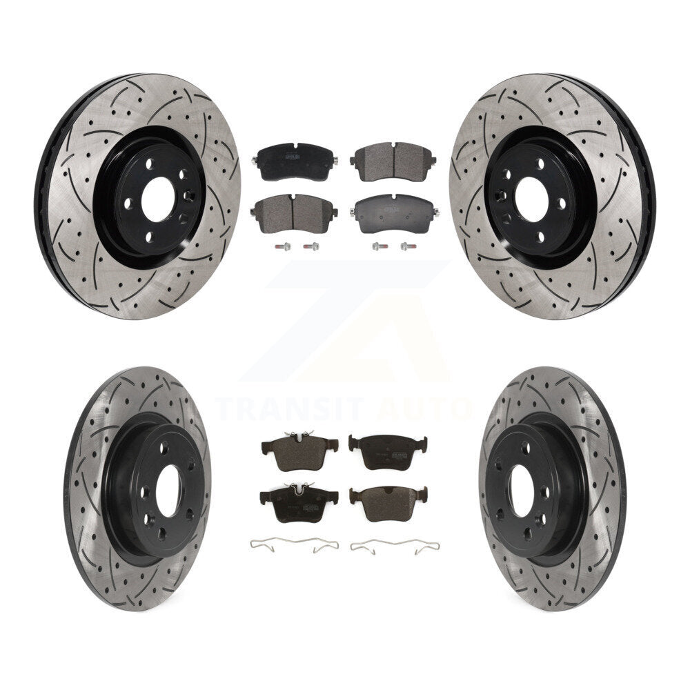 Front Rear Coated Drilled Slot Disc Brake Rotor & Semi-Metallic Pad Kit For Jaguar E-Pace KDF-101284