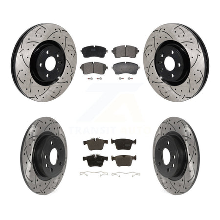 Front Rear Coated Drilled Slot Disc Brake Rotor & Semi-Metallic Pad Kit For Jaguar E-Pace KDF-101284