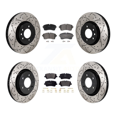Front Rear Drilled Slot Brake Rotors Semi-Metallic Pad Kit For Land Rover Discovery Range KDF-101286