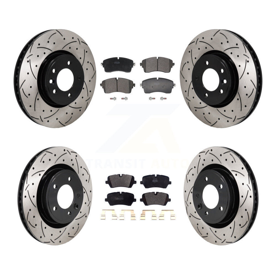 Front Rear Drilled Slot Brake Rotors Semi-Metallic Pad Kit For Land Rover Discovery Range KDF-101286
