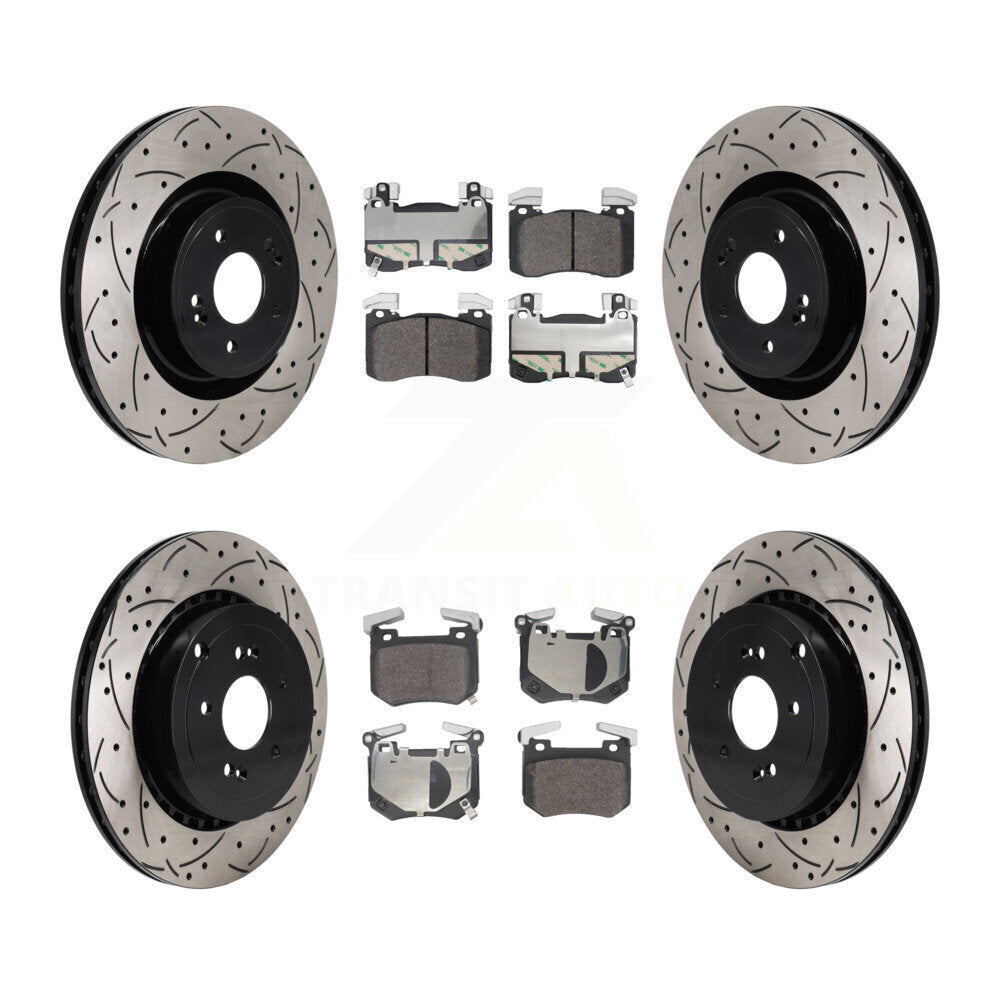 Front Rear Drill Slot Disc Brake Rotors Semi-Metallic Pad Kit For Kia Stinger Genesis G70 KDF-101287