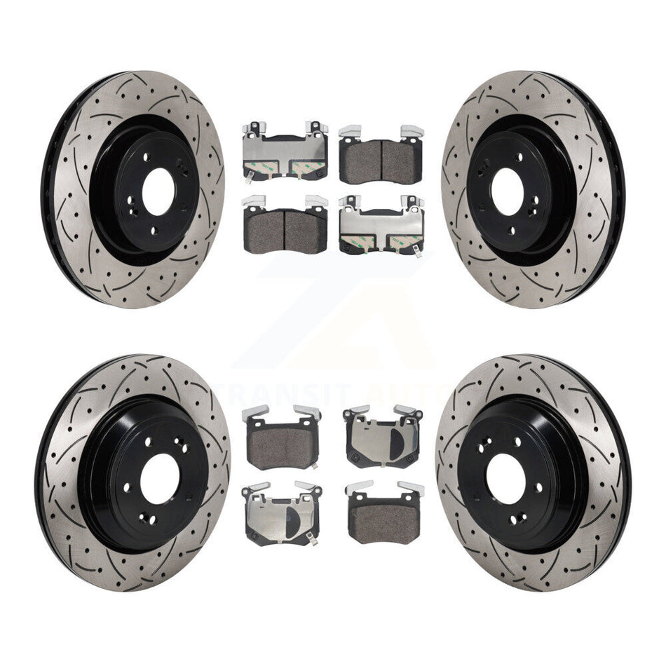 Front Rear Drilled Slot Disc Brake Rotors Semi-Metallic Pad Kit For 2022 Genesis G70 3.3L KDF-101288