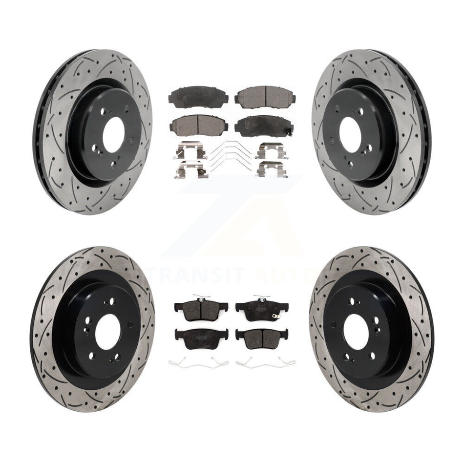 Front Rear Drill Slot Disc Brake Rotor Semi-Metallic Pad Kit For 2021-2023 Acura TLX 2.0L KDF-101293
