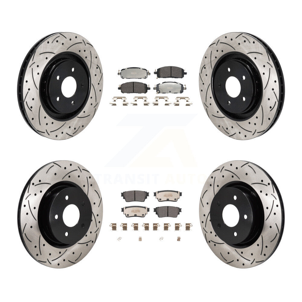 Front Rear Drilled Slot Brake Rotor Semi-Metallic Pad Kit For Mitsubishi Outlander Nissan KDF-101294