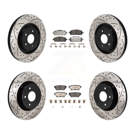 Front Rear Drilled Slot Brake Rotor Semi-Metallic Pad Kit For Mitsubishi Outlander Nissan KDF-101294