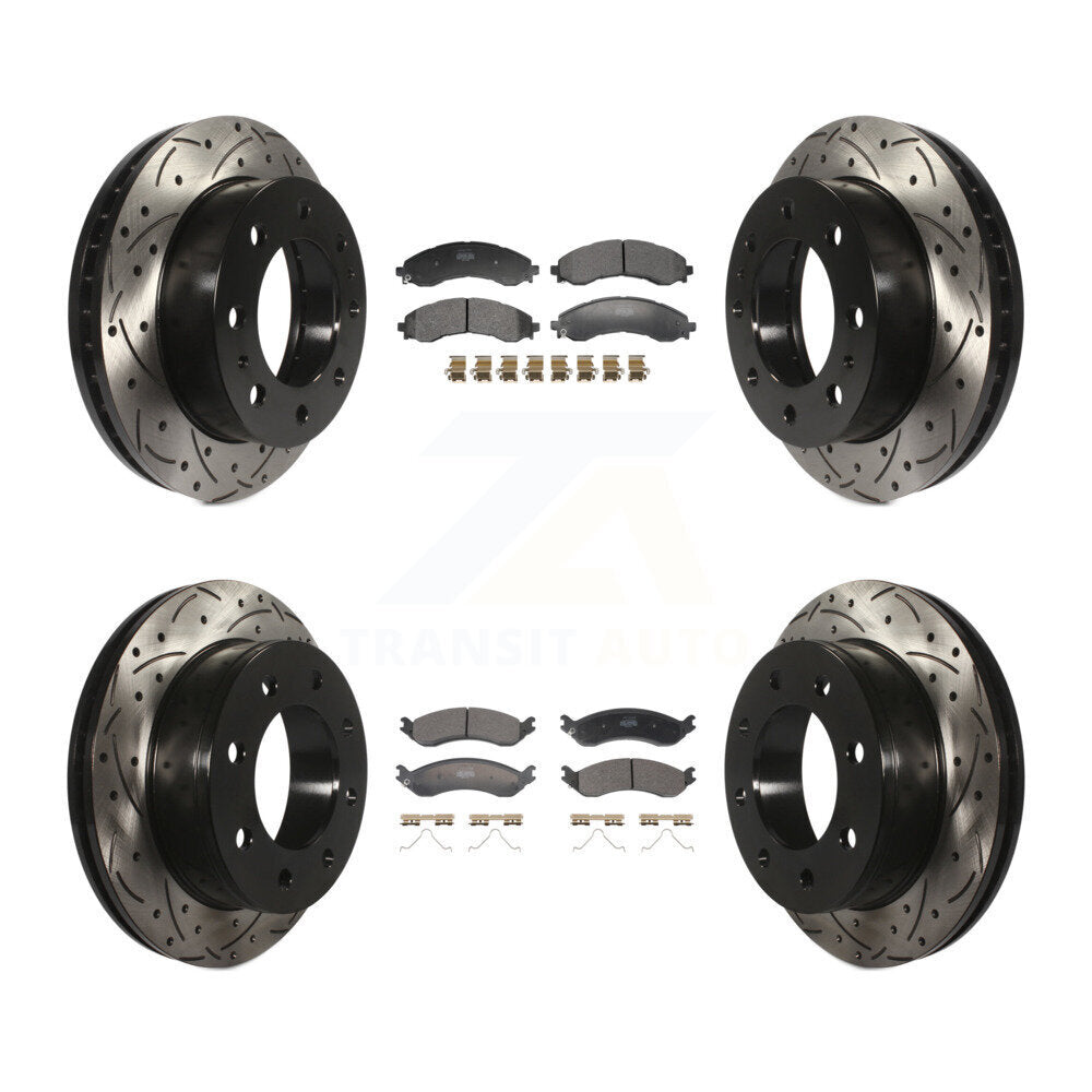 Front Rear Drilled Slot Brake Rotor & Semi-Metallic Pad Kit For GMC Savana 2500 Chevrolet KDF-101296