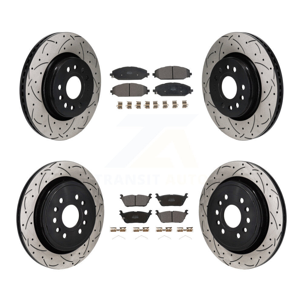Front Rear Drill Slot Brake Rotors Semi-Metallic Pad Kit For Ram 1500 Jeep Wagoneer Grand KDF-101299
