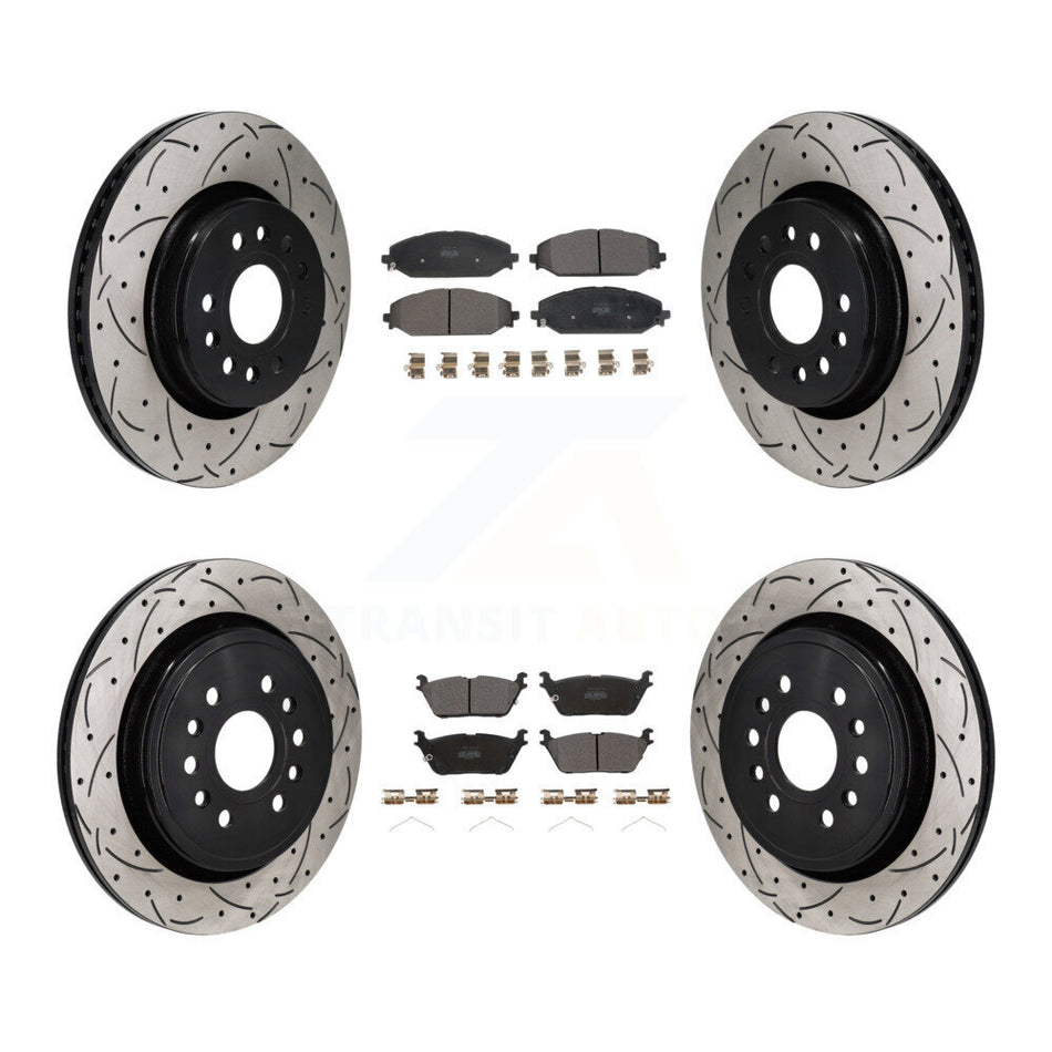 Front Rear Drill Slot Brake Rotors Semi-Metallic Pad Kit For Ram 1500 Jeep Wagoneer Grand KDF-101299