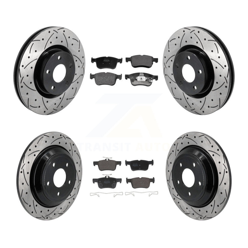 Front Rear Drill Slot Disc Brake Rotor Semi-Metallic Pad Kit For Ford Escape Bronco Sport KDF-101301