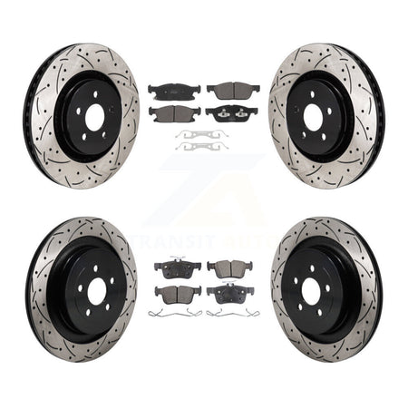 Front Rear Drilled Slot Brake Rotor Semi-Metallic Pad Kit For 2019 Ford Edge ST with 2.7L KDF-101302