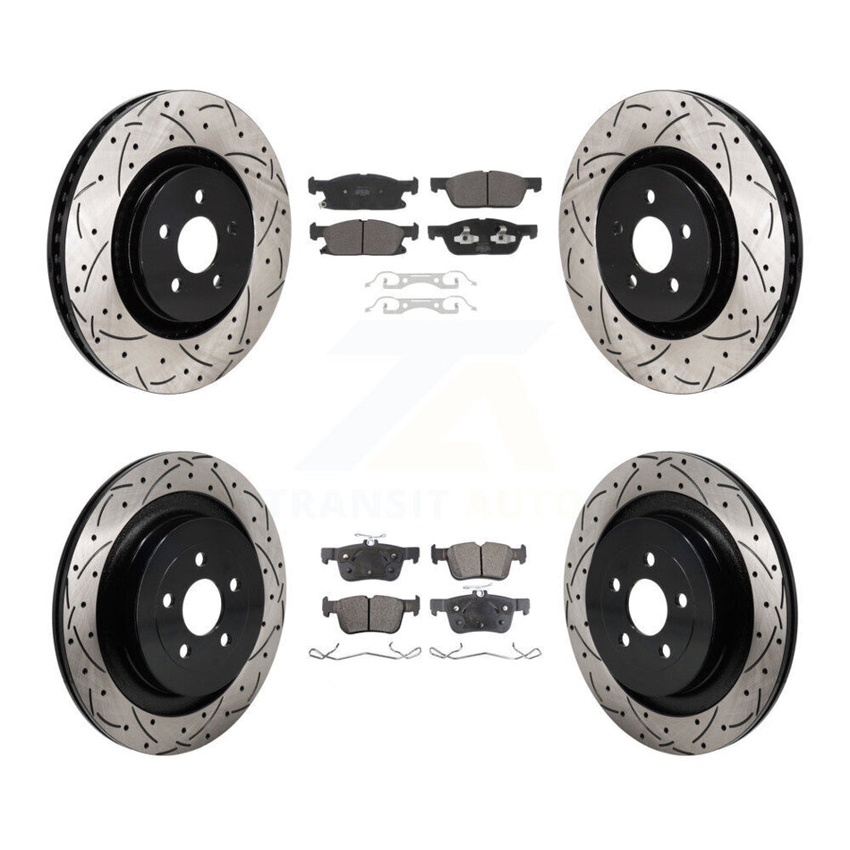 Front Rear Drilled Slot Brake Rotor Semi-Metallic Pad Kit For 2019 Ford Edge ST with 2.7L KDF-101302