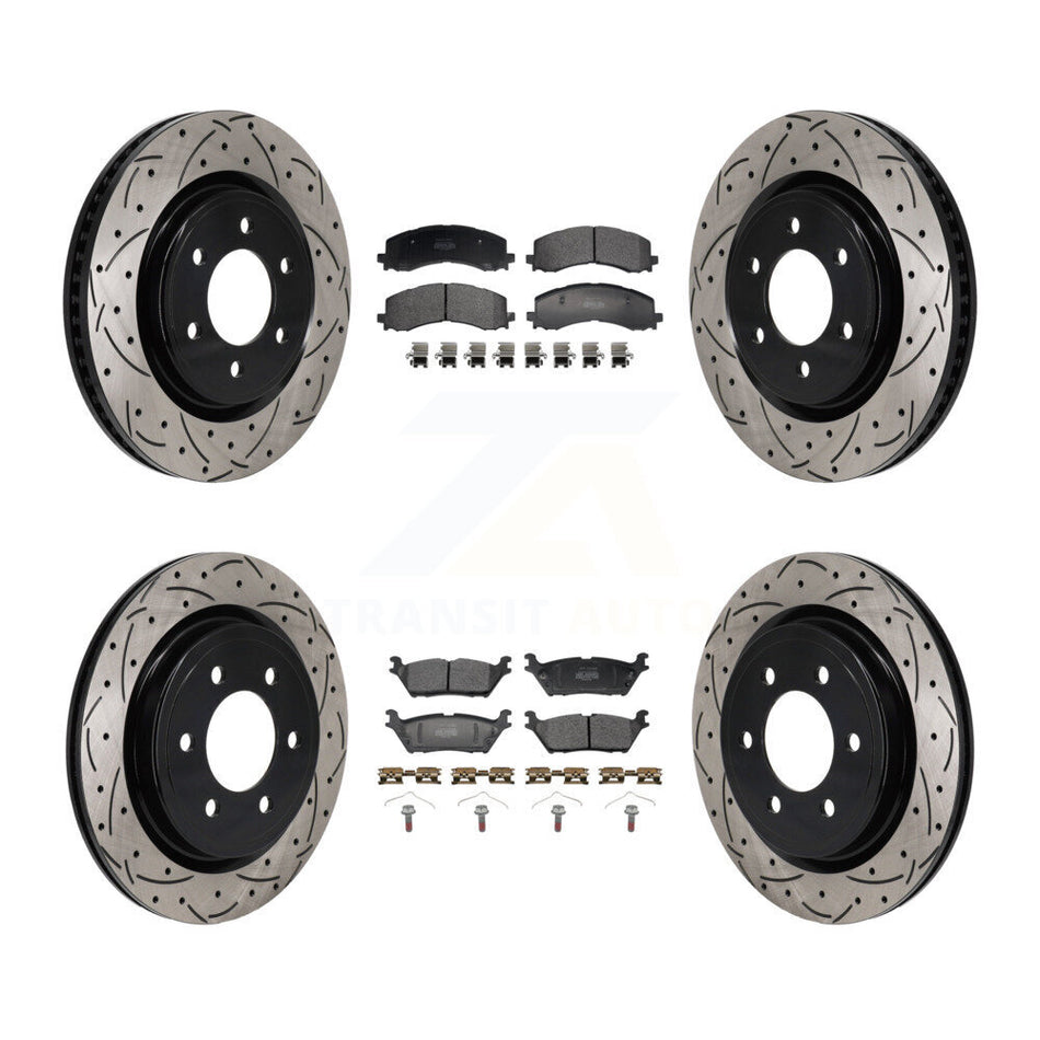 Front Rear Drill Slot Brake Rotor Semi-Metallic Pad Kit For Ford F-150 Expedition Lincoln KDF-101305