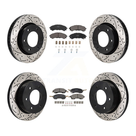 Front Rear Coated Drilled Slotted Disc Brake Rotors Semi-Metallic Pad Kit For Ford Bronco KDF-101307