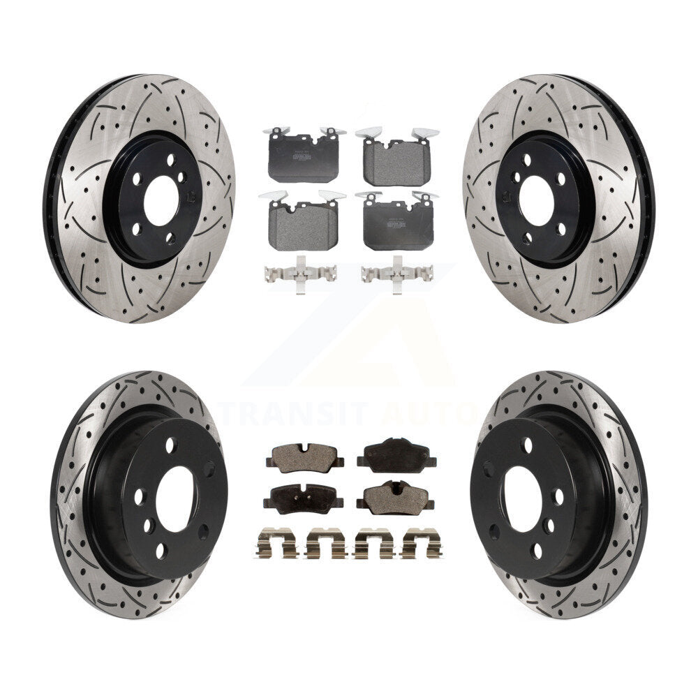 Front Rear Coated Drilled Slotted Disc Brake Rotors Semi-Metallic Pad Kit For Mini Cooper KDF-101309