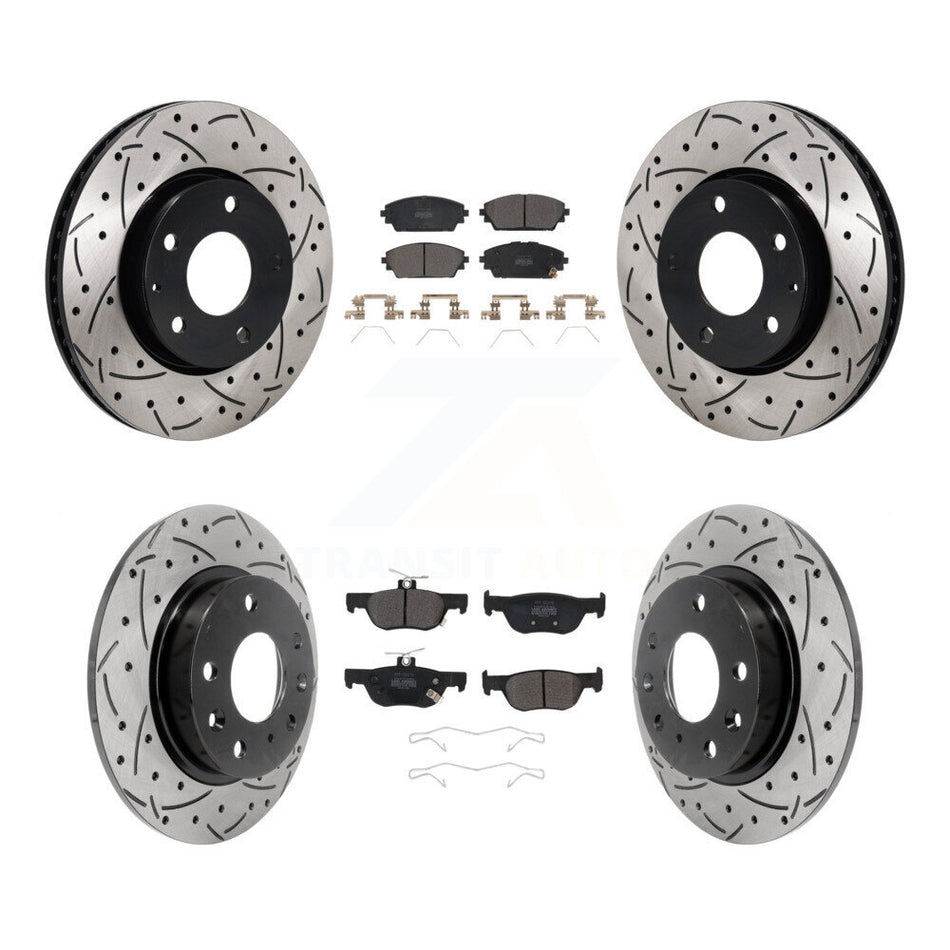 Front Rear Coated Drill Slot Disc Brake Rotor Semi-Metallic Pad Kit For Mazda 3 Sport FWD KDF-101310