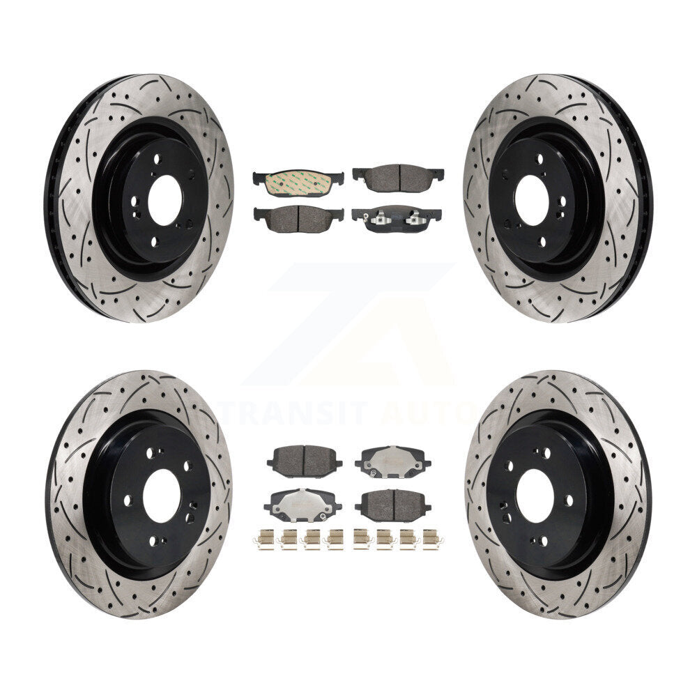 Front Rear Drill Slot Disc Brake Rotor Semi-Metallic Pad Kit For 2022-2023 Acura MDX 3.5L KDF-101314