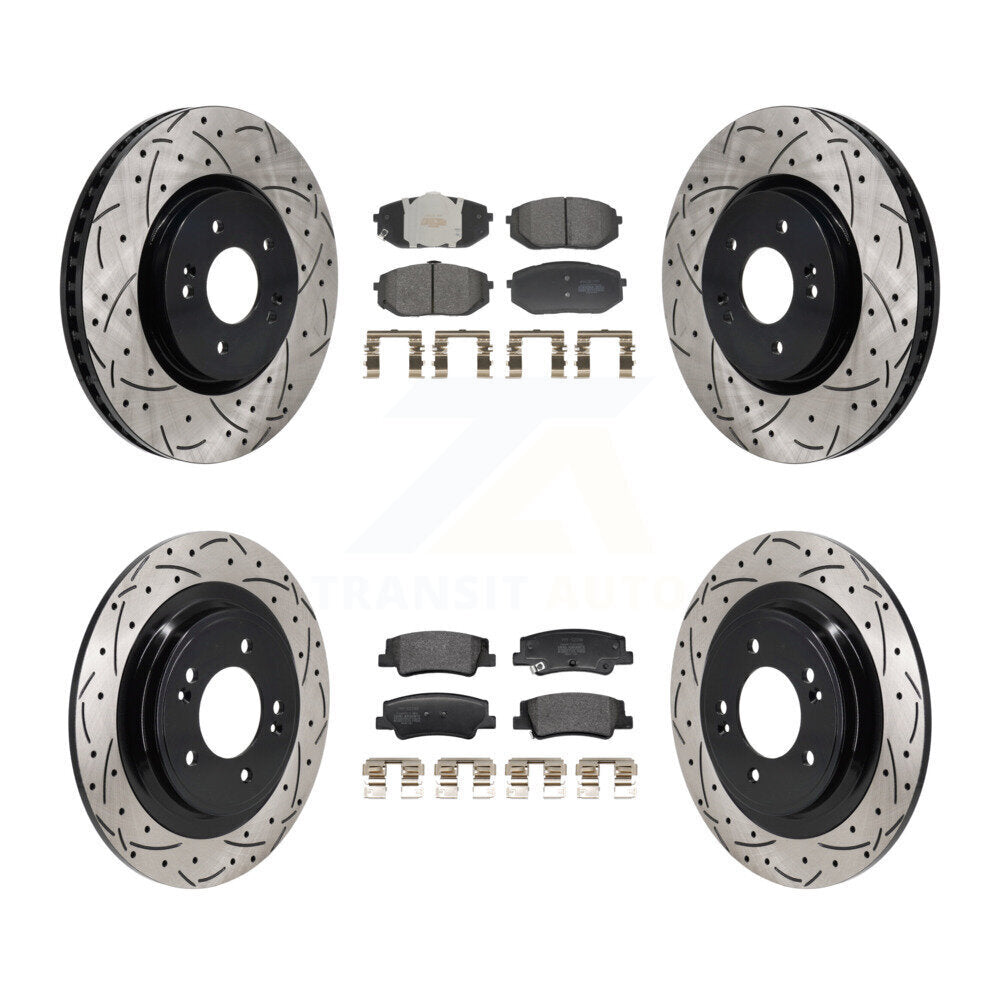 Front Rear Drilled Slot Brake Rotor Semi-Metallic Pad Kit For Hyundai Tucson Kia Sportage KDF-101315