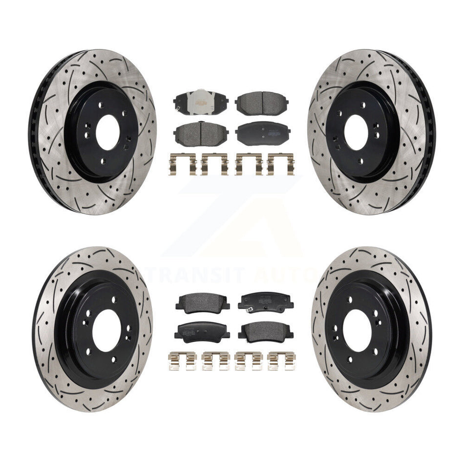Front Rear Drilled Slot Brake Rotor Semi-Metallic Pad Kit For Hyundai Tucson Kia Sportage KDF-101315