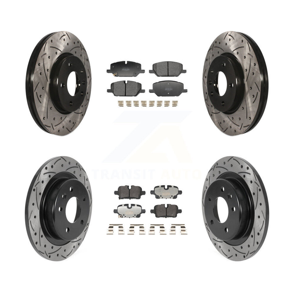 Front Rear Coated Drilled Slotted Disc Brake Rotors Semi-Metallic Pad Kit For GMC Terrain KDF-101321