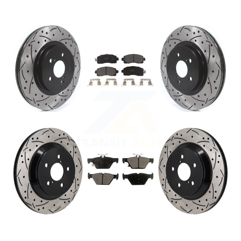 Front Rear Coated Drill Slot Disc Brake Rotors Semi-Metallic Pad Kit For Subaru Crosstrek KDF-101323