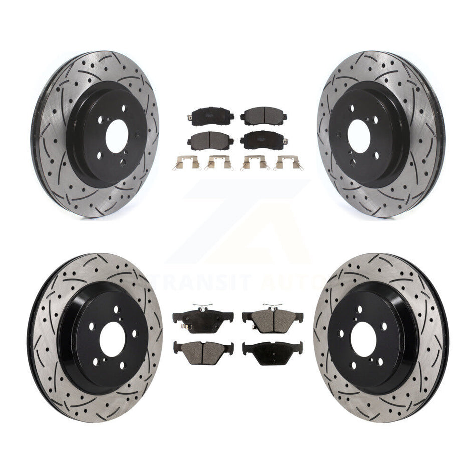 Front Rear Coated Drill Slot Disc Brake Rotors Semi-Metallic Pad Kit For Subaru Crosstrek KDF-101323