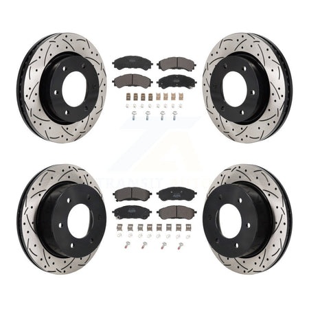 Front Rear Drilled Slot Disc Brake Rotors Semi-Metallic Pad Kit For 2019-2023 Ford Ranger KDF-101329