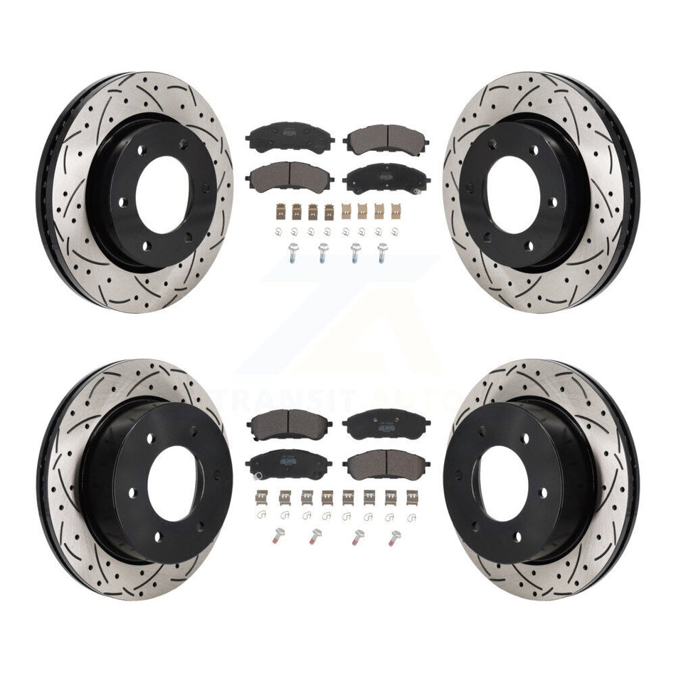 Front Rear Drilled Slot Disc Brake Rotors Semi-Metallic Pad Kit For 2019-2023 Ford Ranger KDF-101329