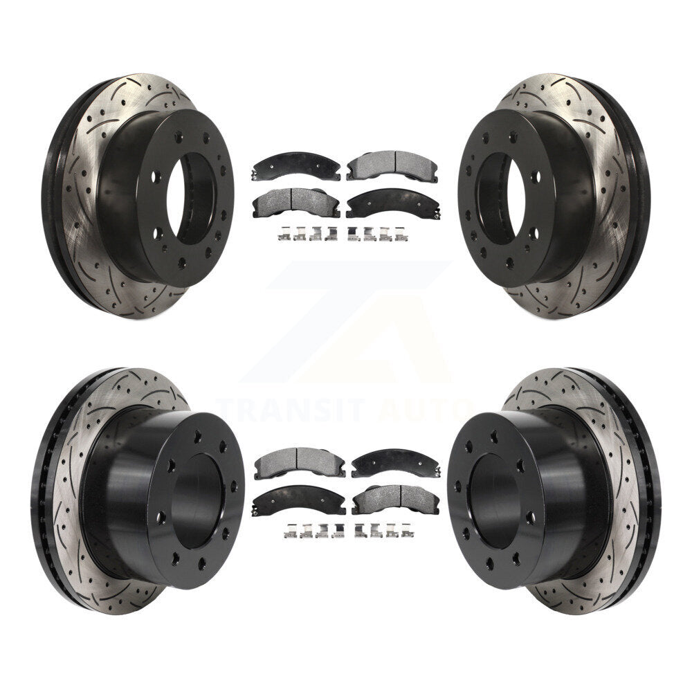 Front Rear Drill Slot Brake Rotors Semi-Metallic Pad Kit For GMC Sierra 3500 HD Chevrolet KDF-101333