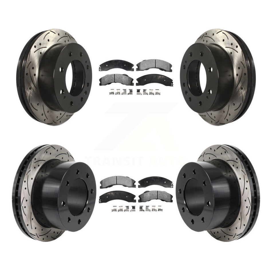 Front Rear Drill Slot Brake Rotors Semi-Metallic Pad Kit For GMC Sierra 3500 HD Chevrolet KDF-101333