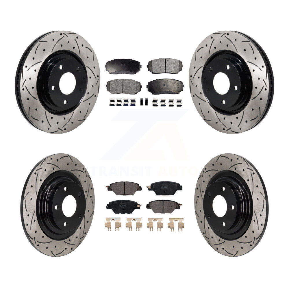 Front Rear Drilled Slot Disc Brake Rotor & Semi-Metallic Pad Kit For 2016-2023 Mazda CX-9 KDF-101337