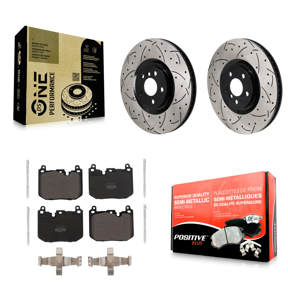 Front Drill Slot Disc Brake Rotor Semi-Metallic Pad Kit For Mini Cooper Countryman BMW X2 KDF-101338