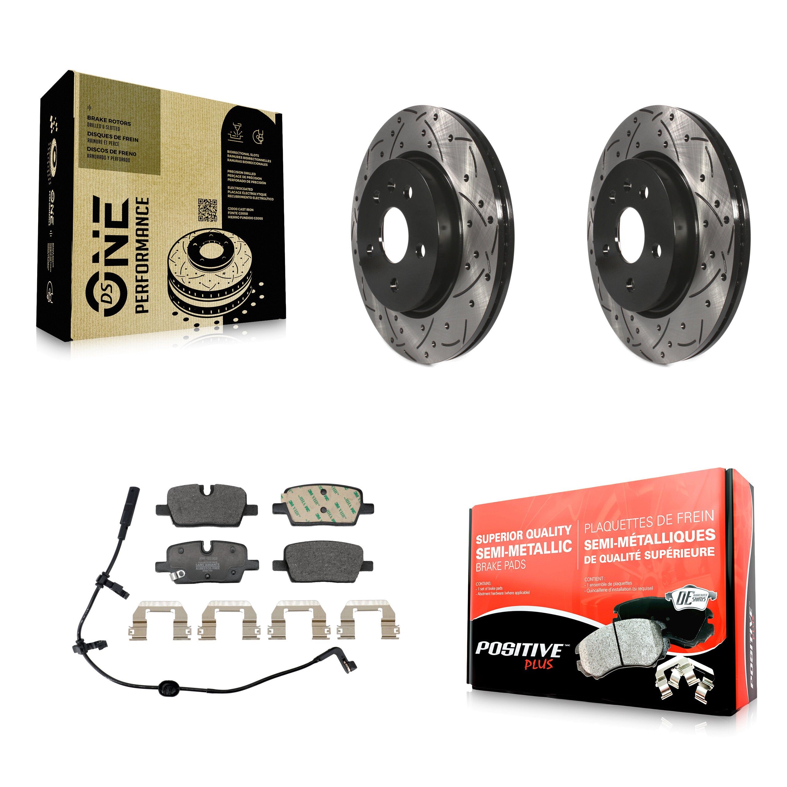 Rear Coated Drilled Slotted Disc Brake Rotors And Semi-Metallic Pads Kit For Cadillac CT5 KDF-101348